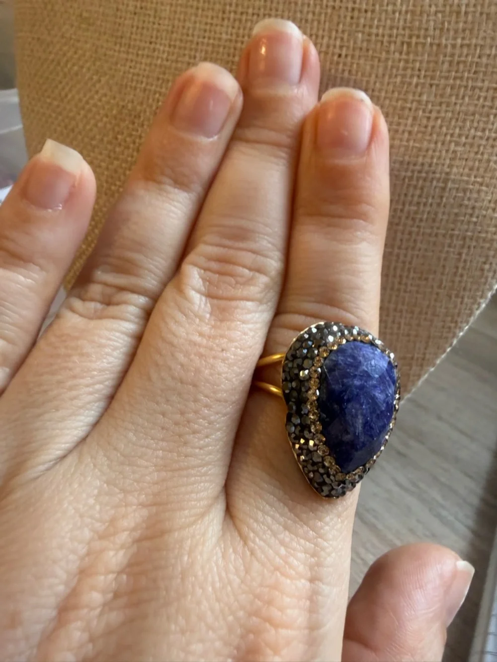 Gold Band Teardrop Blue Stone‎ Cocktail Ring - Women Jewelry